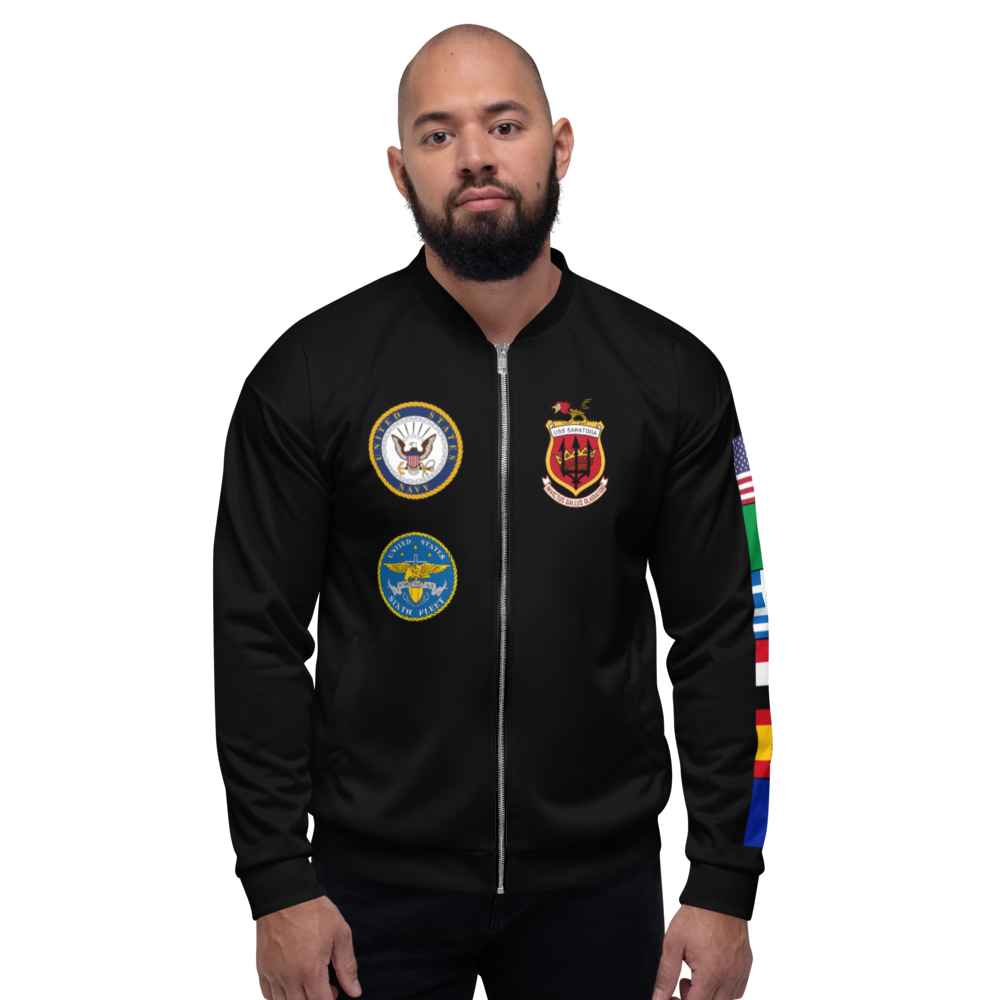 USS Saratoga (CV-60) 1992 FP Cruise Jacket - Black – front view, white