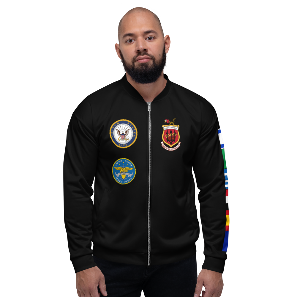 USS Saratoga (CV-60) 1987 FP Cruise Jacket - Black – front view, white