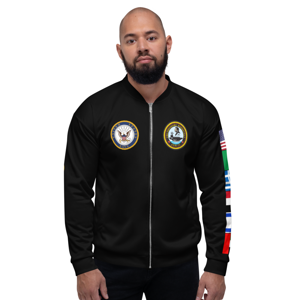 USS Theodore Roosevelt (CVN-71) 1995 FP Cruise Jacket - Black – front view, white