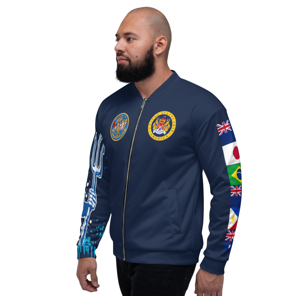 USS America (CVA-66) 1968 Full Print Cruise Jacket - Shellback – left view, white