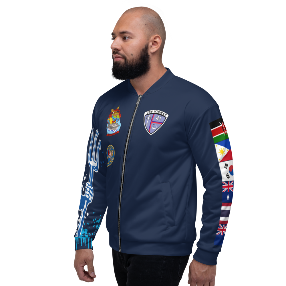 USS Midway (CV-41) 1987-88 FP Cruise Jacket - Shellback – left view, white