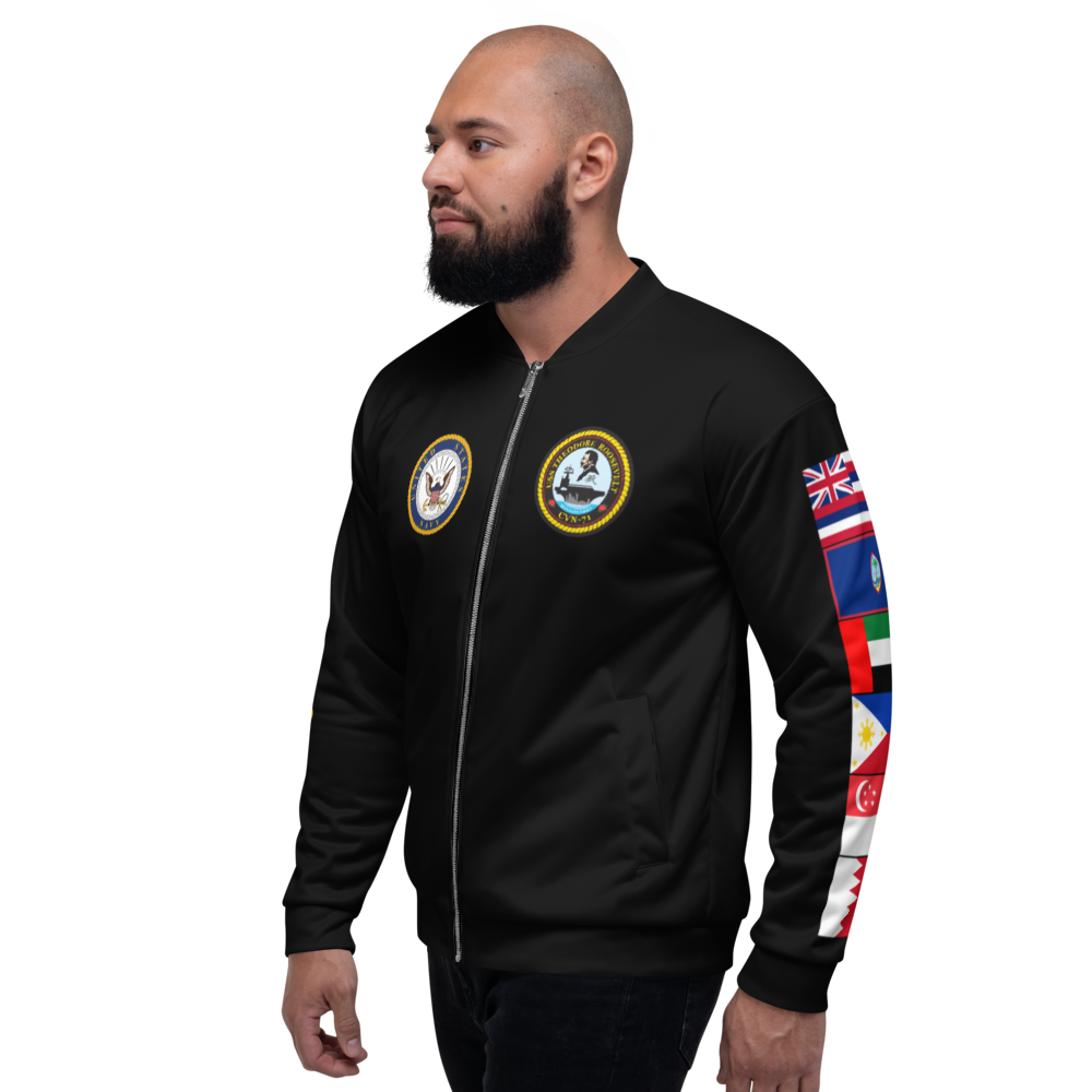 USS Theodore Roosevelt (CVN-71) 2017-18 FP Cruise Jacket - Black – left view, white