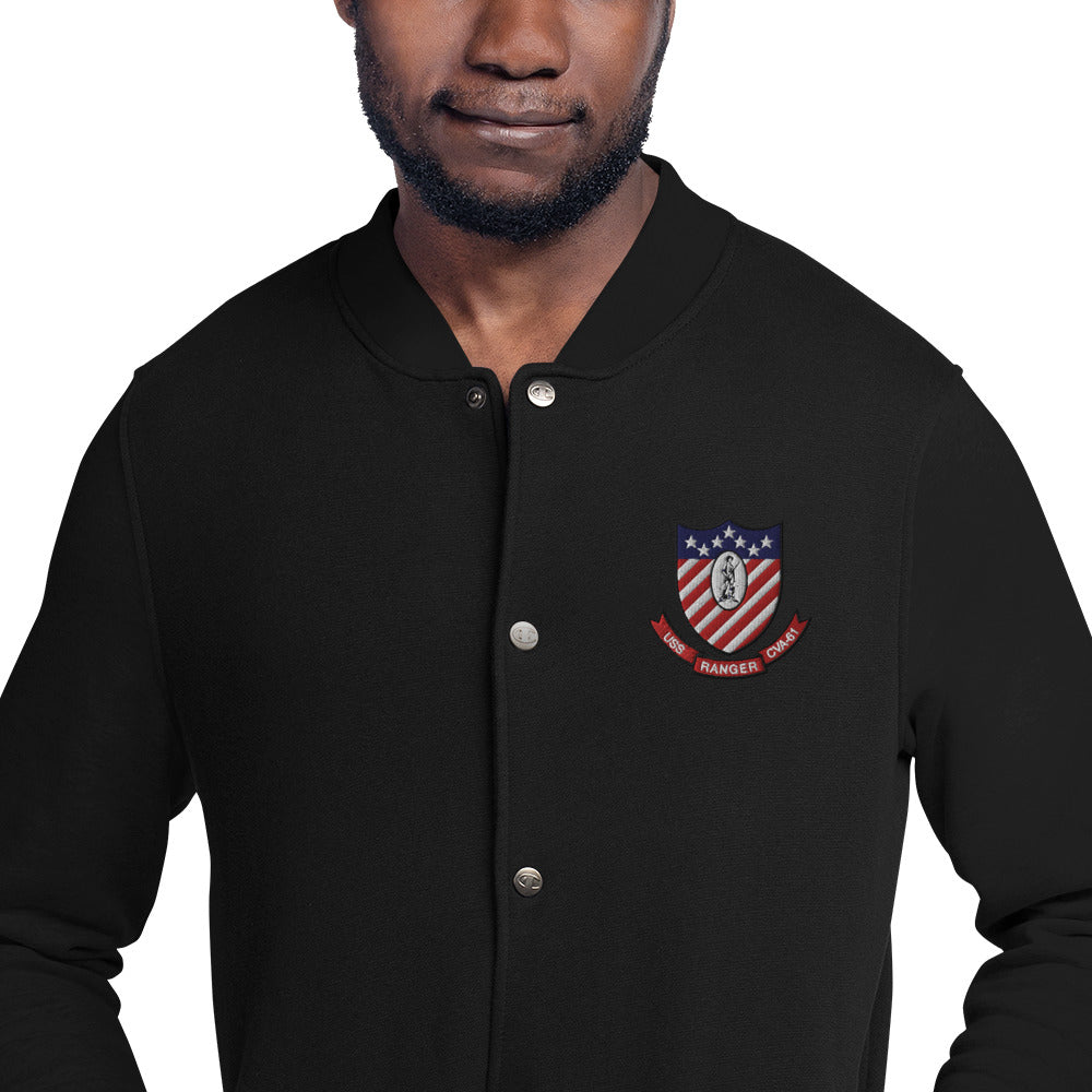 USS Ranger (CVA-61) Embroidered Champion Bomber Jacket - Ship's Crest
