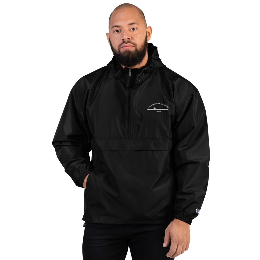 USS Theodore Roosevelt (CVN-71) Embroidered Champion Packable Jacket – black