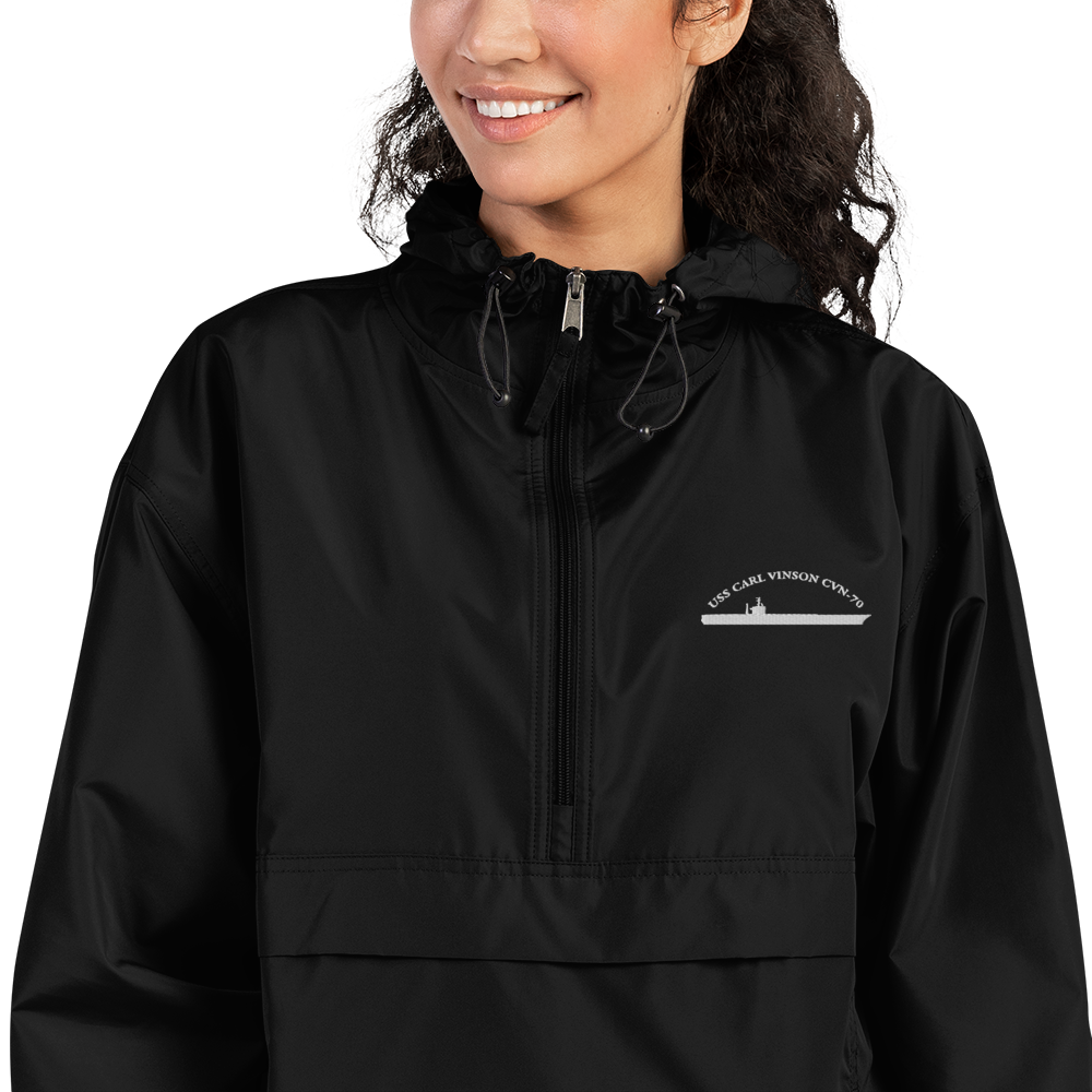 USS Carl Vinson (CVN-70) Embroidered Champion Packable Jacket – black