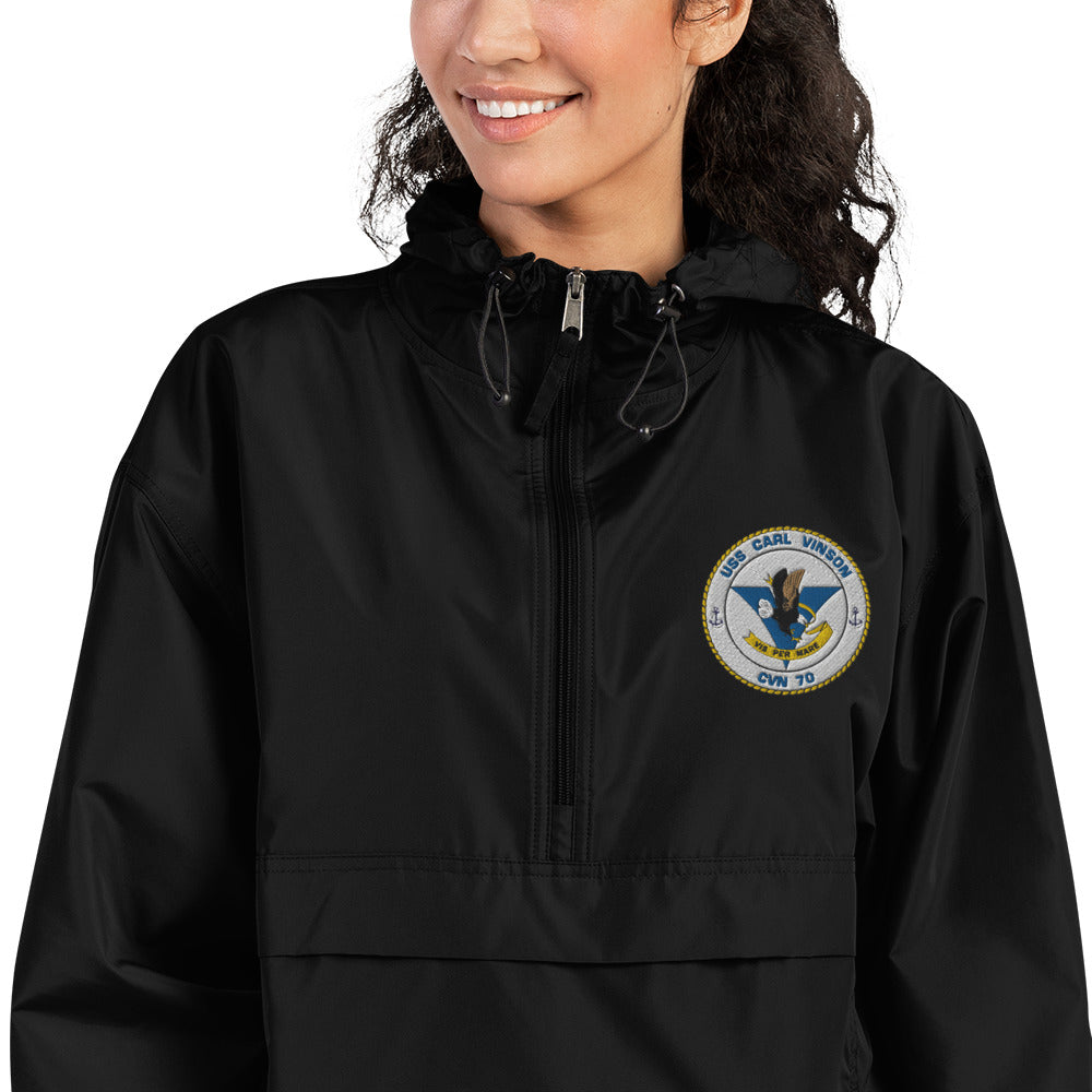 USS Carl Vinson (CVN-70) Embroidered Champion Packable Jacket - Ship's Crest – black