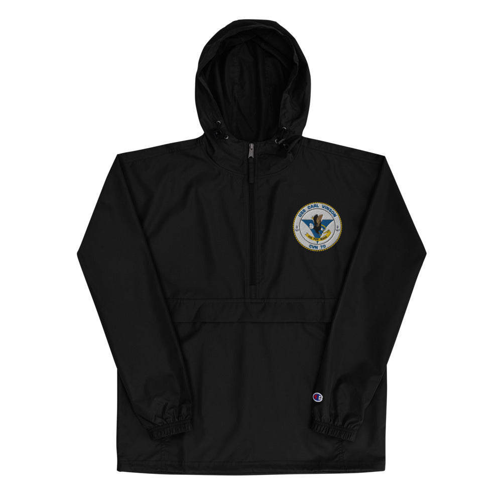 USS Carl Vinson (CVN-70) Embroidered Champion Packable Jacket - Ship's Crest – black
