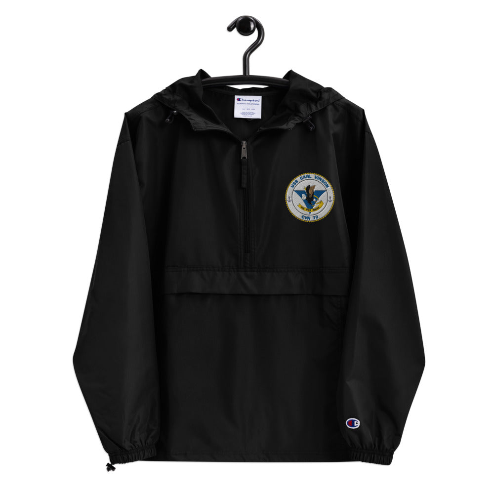 USS Carl Vinson (CVN-70) Embroidered Champion Packable Jacket - Ship's Crest – black