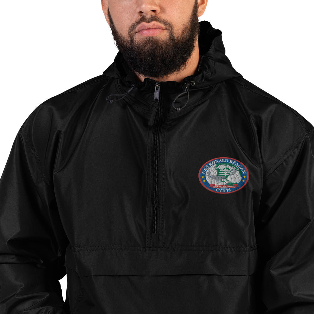 USS Ronald Reagan (CVN-76) Embroidered Champion Packable Jacket - Ship's Crest – black