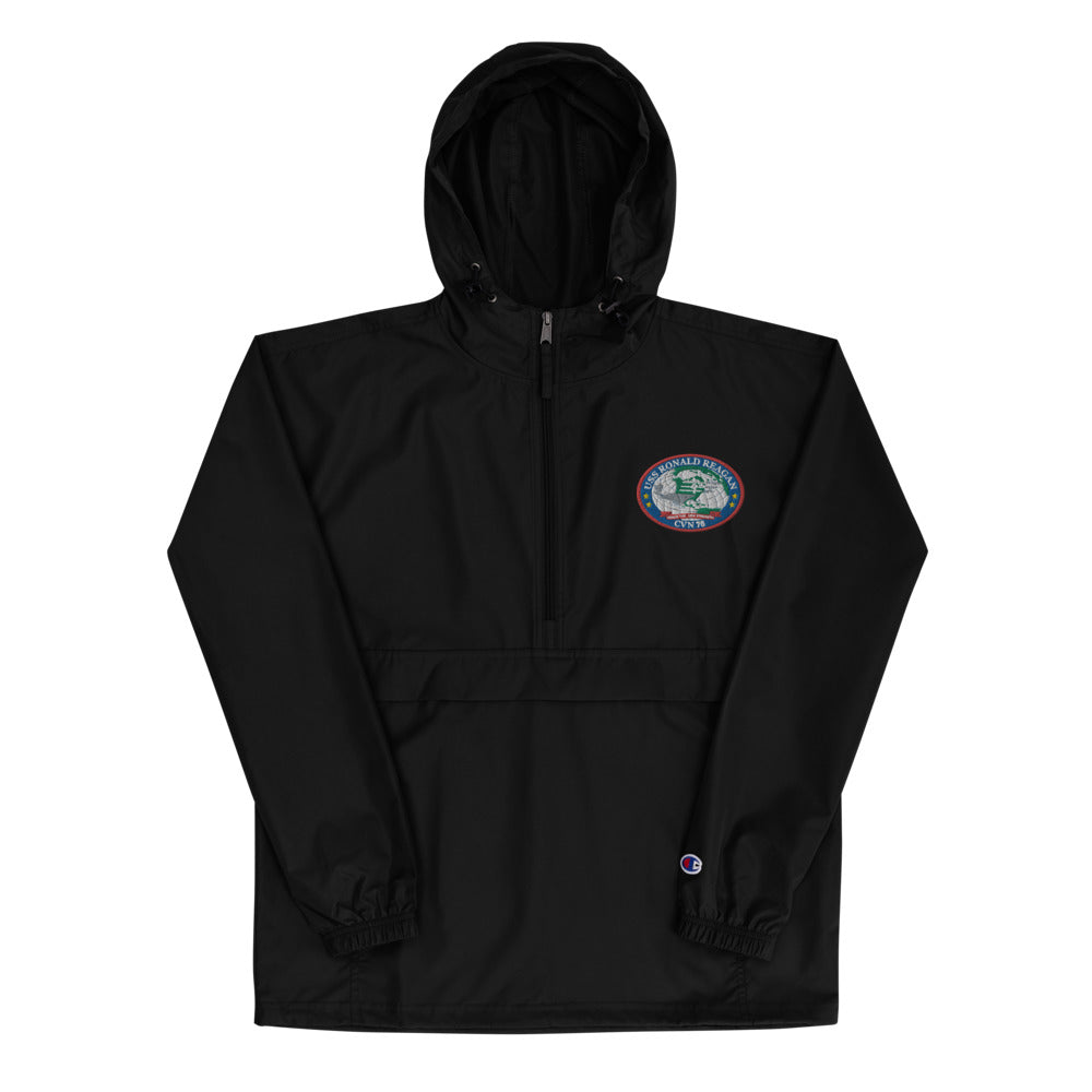 USS Ronald Reagan (CVN-76) Embroidered Champion Packable Jacket - Ship's Crest – black