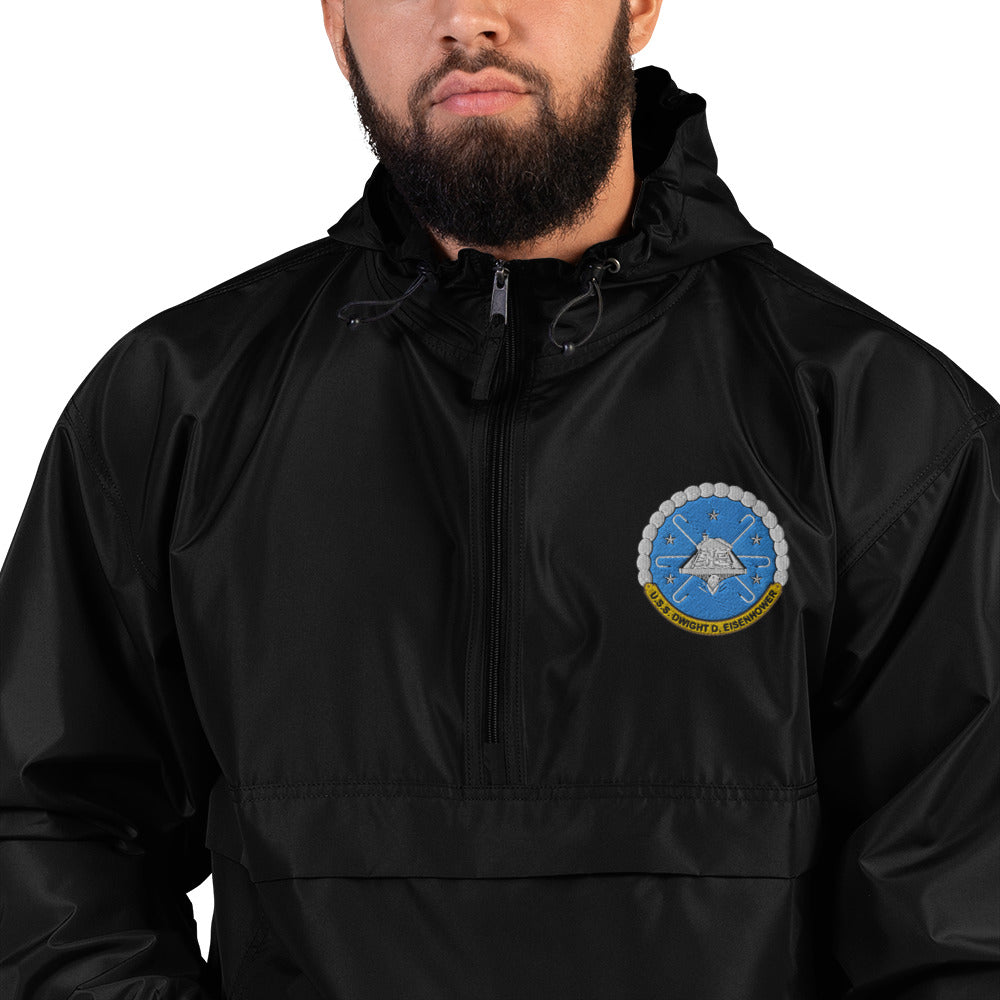 USS Dwight D. Eisenhower (CVN-69) Embroidered Champion Packable Jacket - Ship's Crest – black