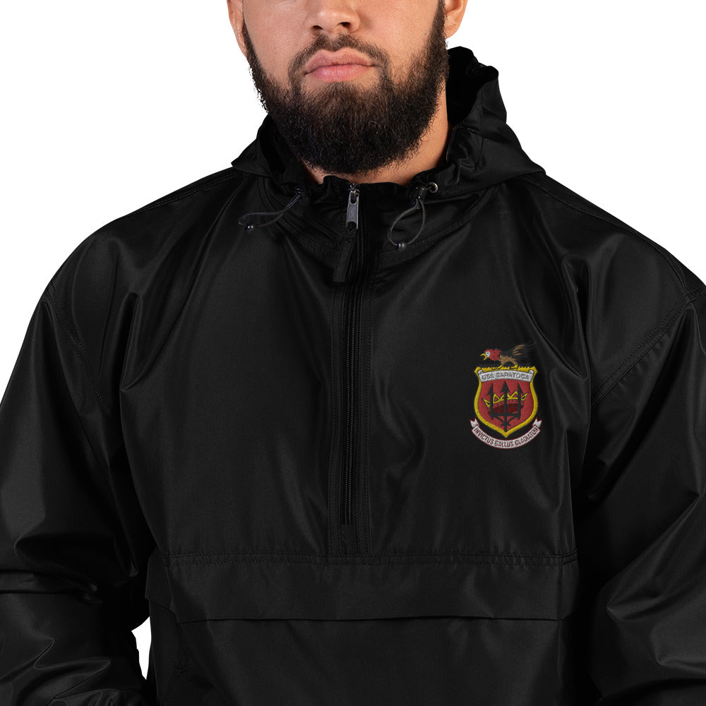 USS Saratoga (CVA/CV-60) Embroidered Champion Packable Jacket - Ship's Crest – black
