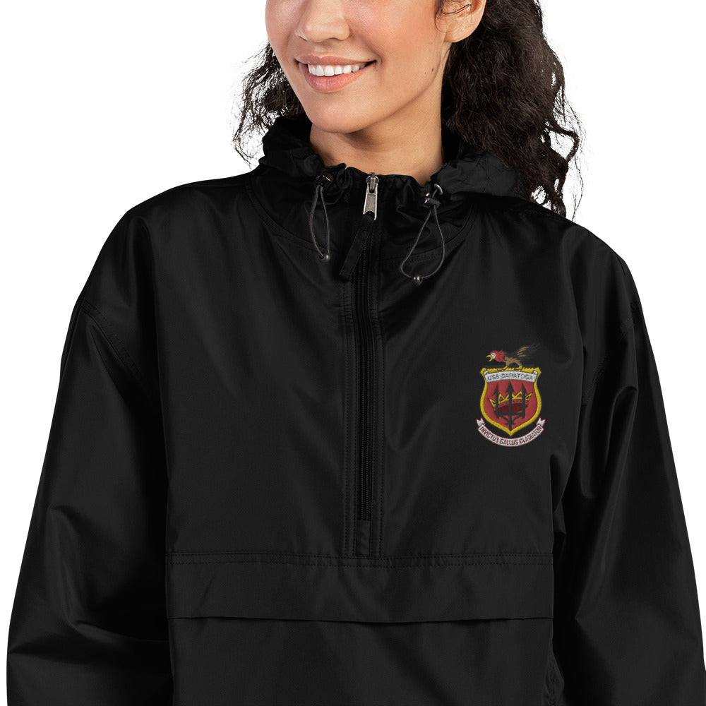 USS Saratoga (CVA/CV-60) Embroidered Champion Packable Jacket - Ship's Crest – black