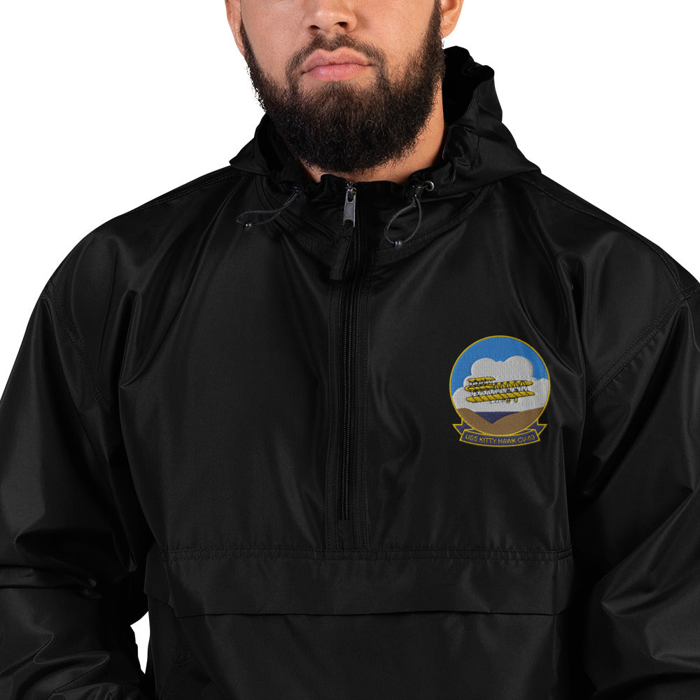 USS Kitty Hawk (CV-63) Embroidered Champion Packable Jacket - Ship's Crest – black