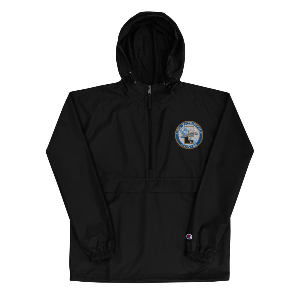 USS Enterprise (CVAN-65) Embroidered Champion Packable Jacket - Ship's Crest – black