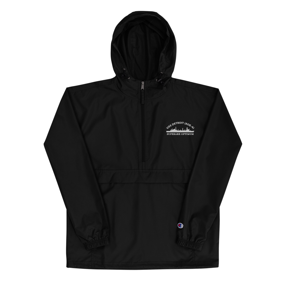 USS Detroit (AOE-4) Embroidered Champion Packable Jacket with Ship's Motto – black