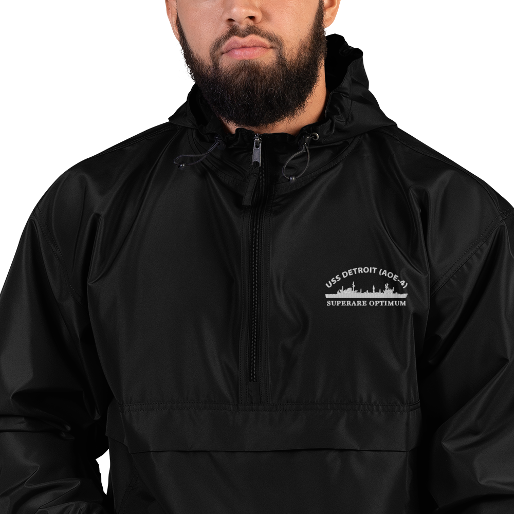 USS Detroit (AOE-4) Embroidered Champion Packable Jacket with Ship's Motto – black