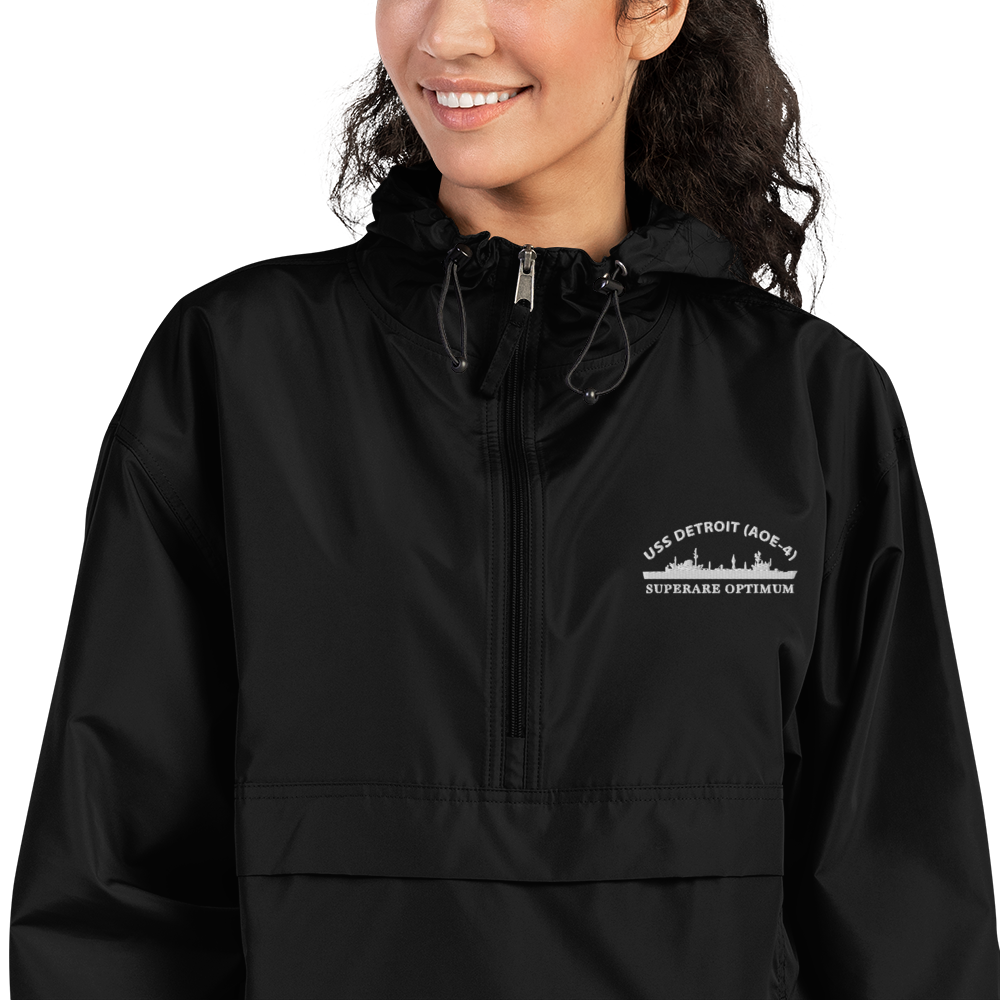 USS Detroit (AOE-4) Embroidered Champion Packable Jacket with Ship's Motto – black