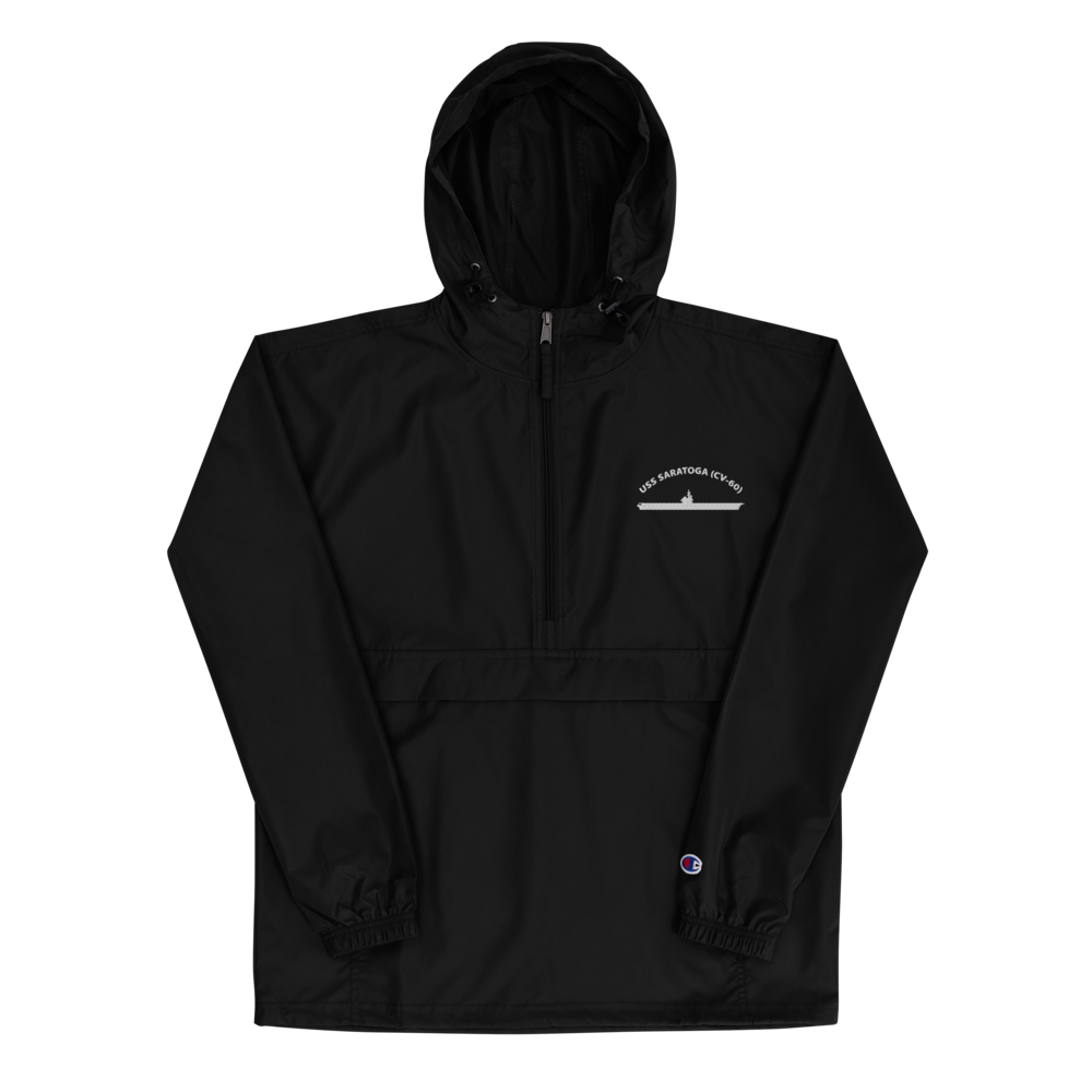 USS Saratoga (CV-60) Embroidered Champion Packable Jacket – black