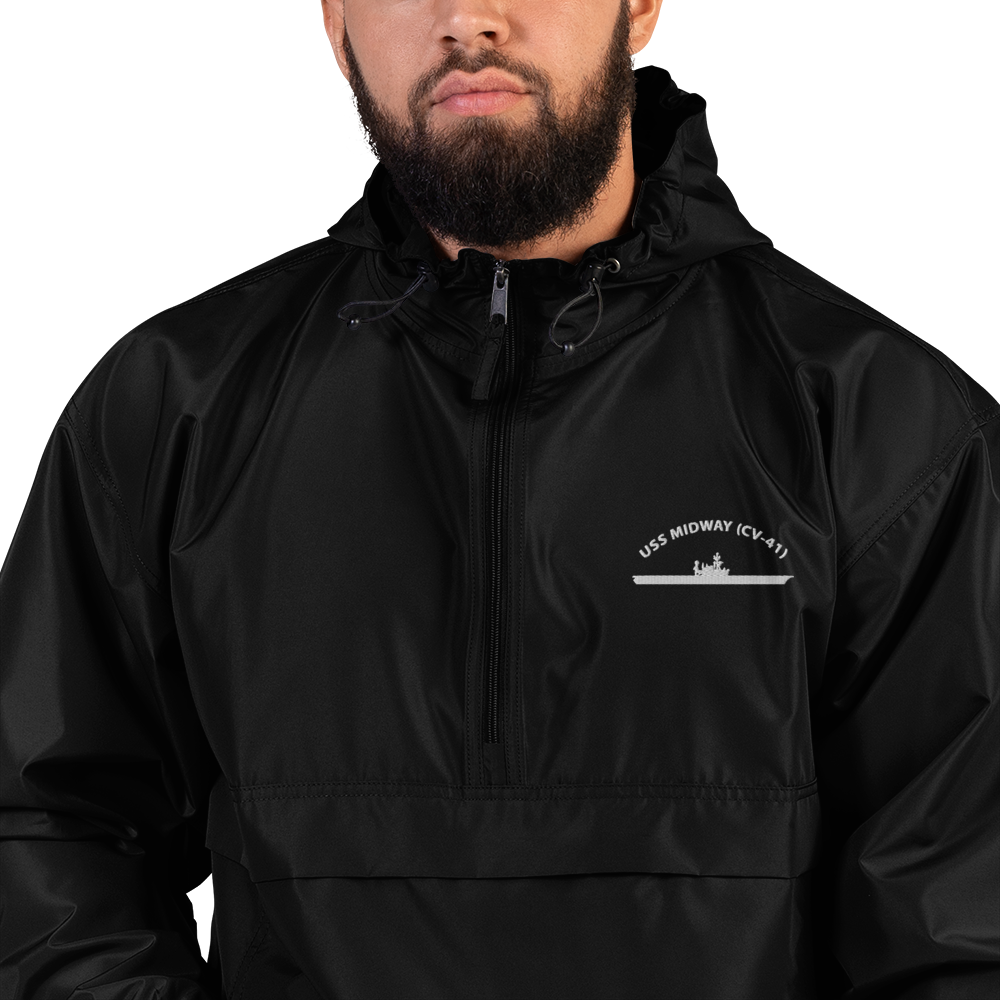 USS Midway (CV-41) Embroidered Champion Packable Jacket – black