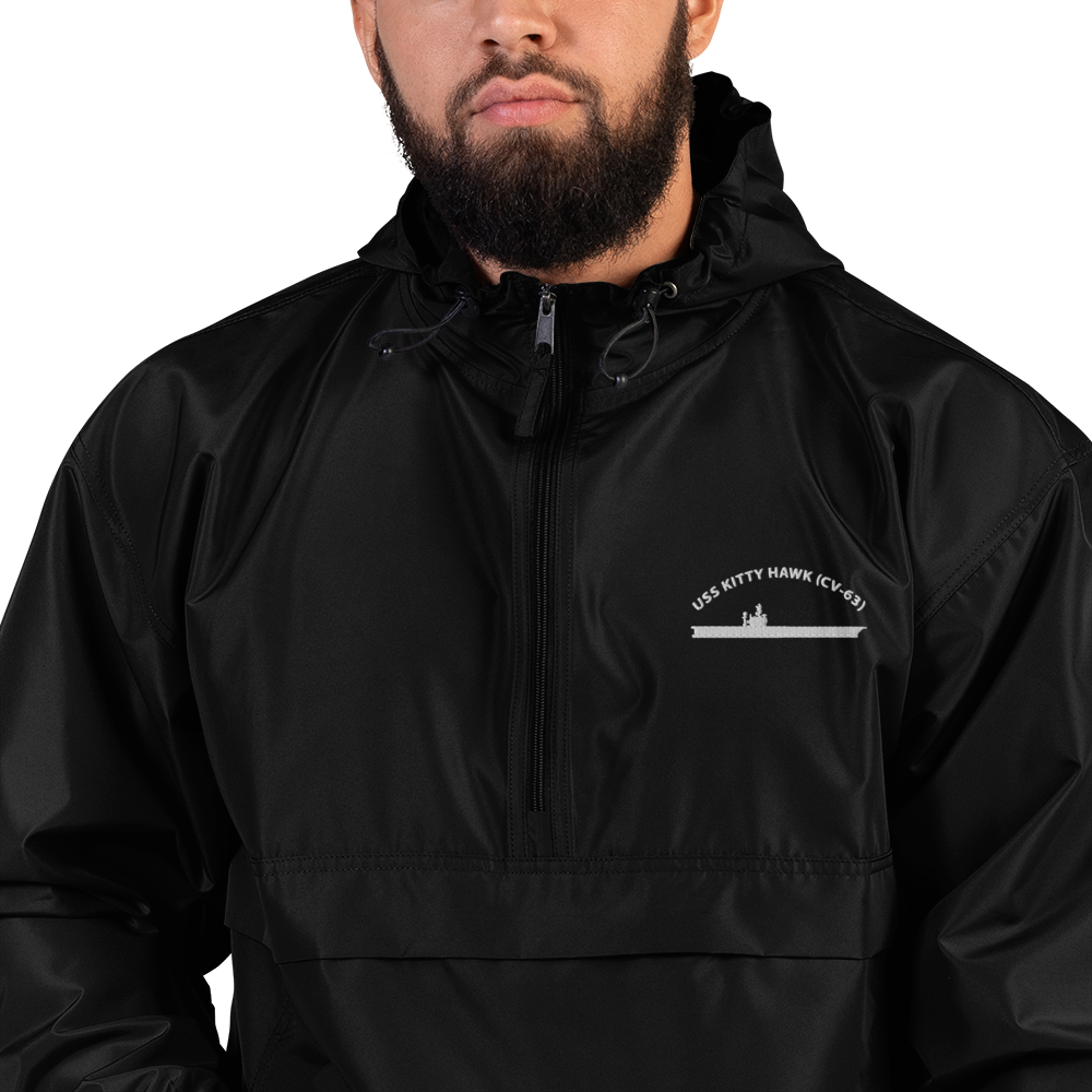 USS Kitty Hawk (CV-63) Embroidered Champion Packable Jacket – black