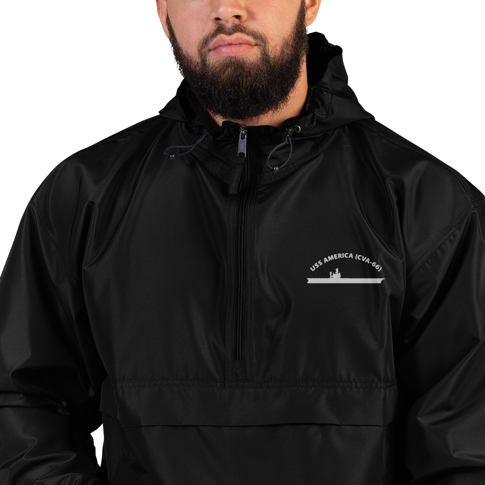 USS America (CVA-66) Embroidered Champion Packable Jacket – black