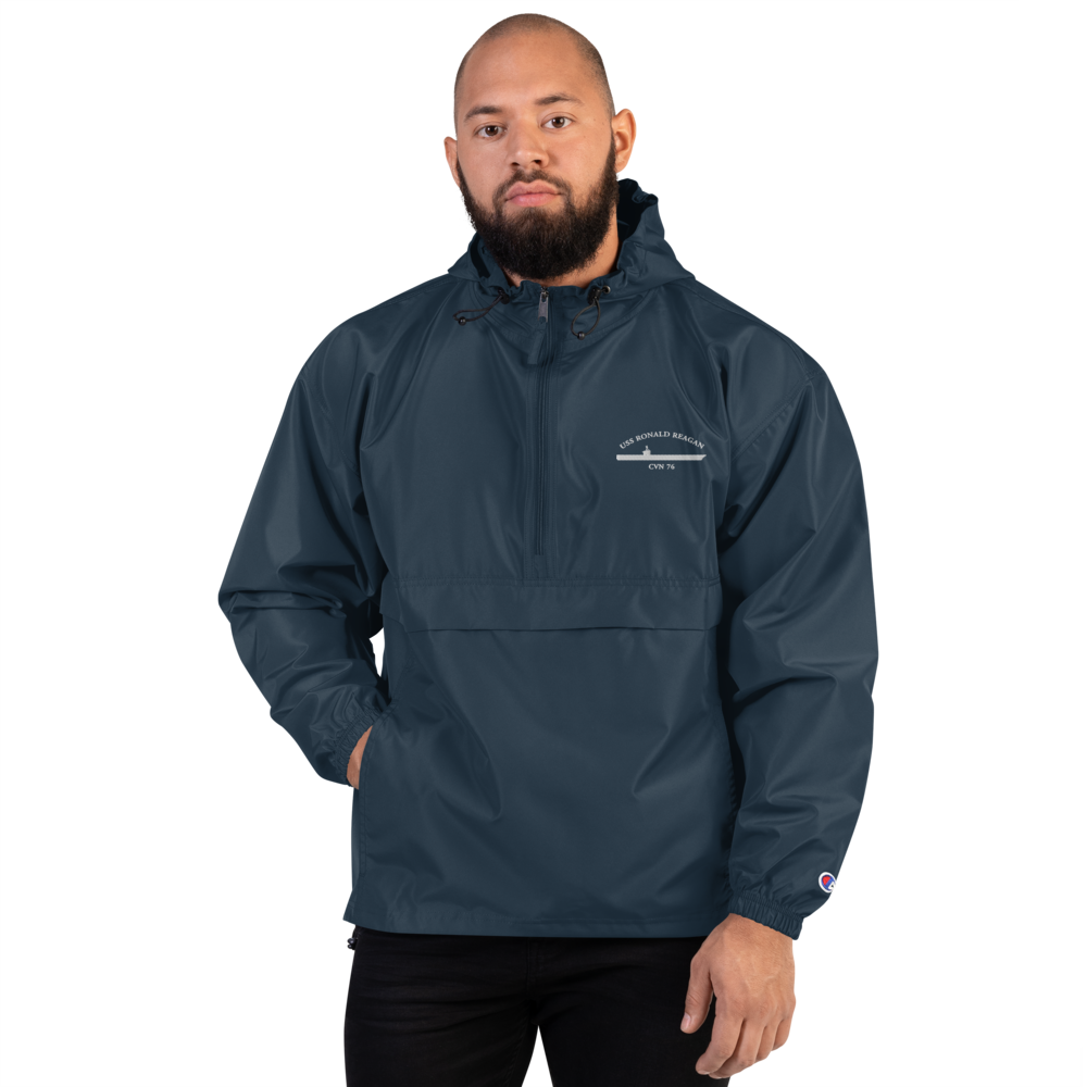USS Ronald Reagan (CVN-76) Embroidered Champion Packable Jacket – navy