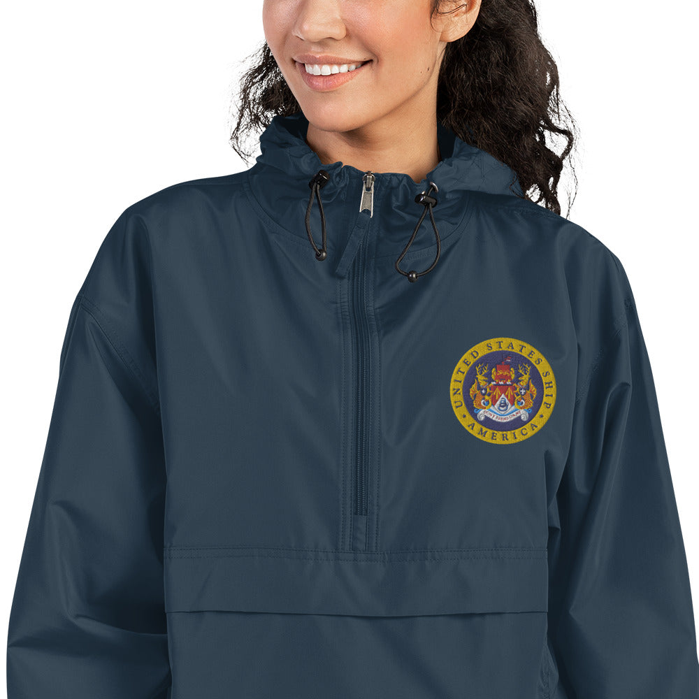 USS America (CVA/CV-66) Embroidered Champion Packable Jacket - Ship's Crest – navy
