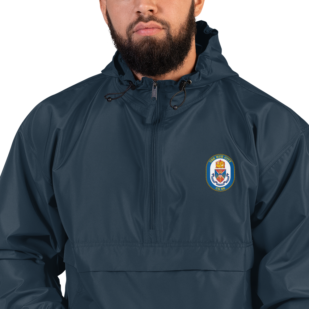 USS Hue City (CG-66) Embroidered Champion Packable Jacket – navy