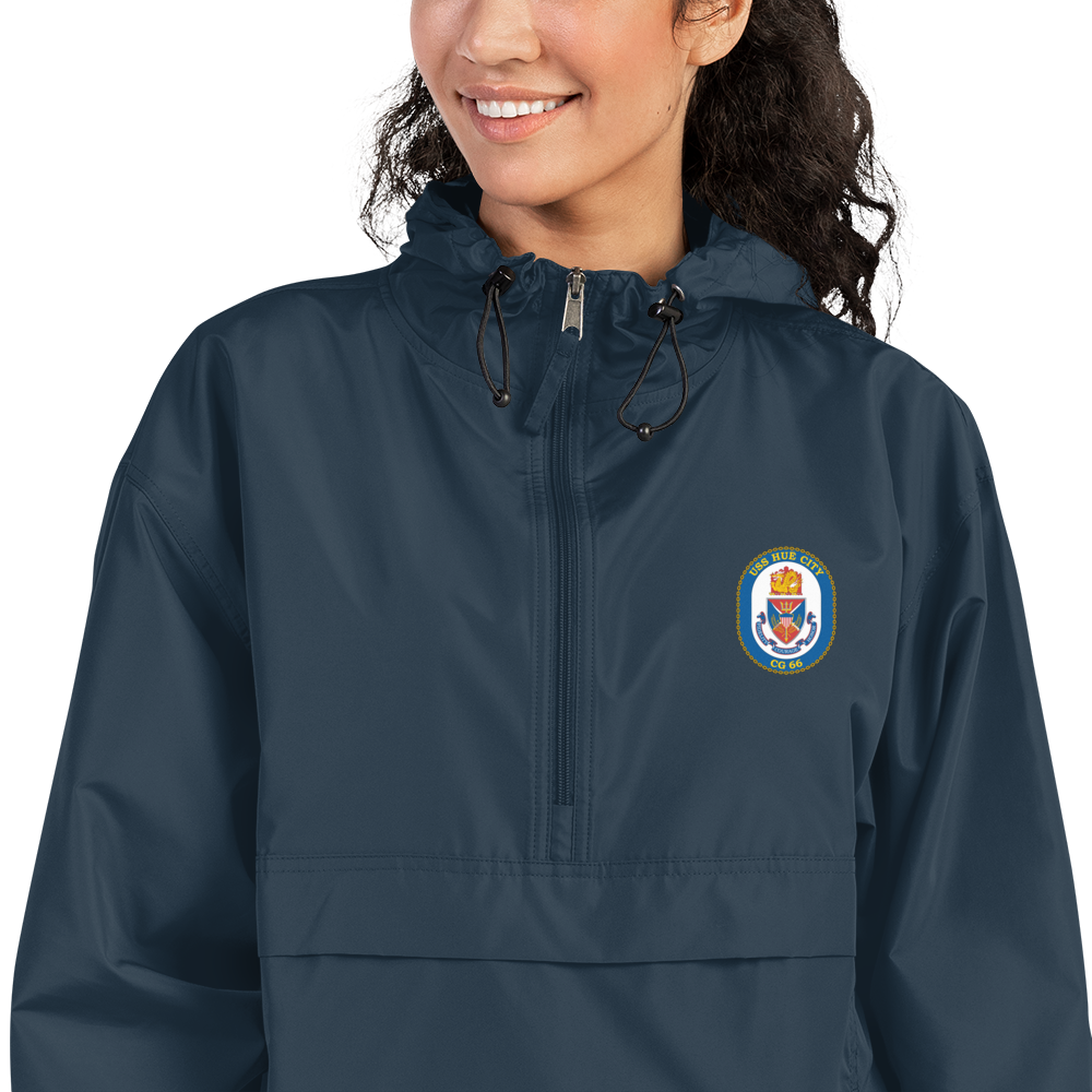 USS Hue City (CG-66) Embroidered Champion Packable Jacket – navy