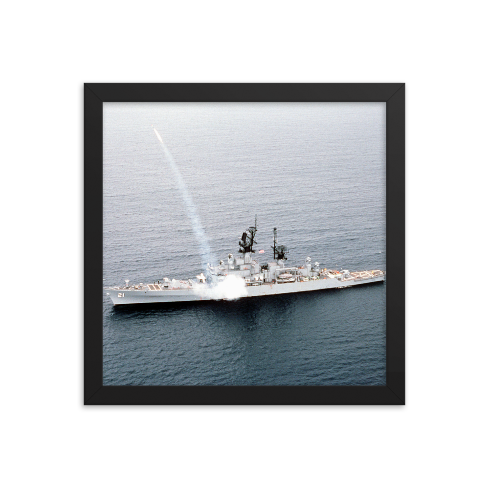 USS Gridley (CG-21) Framed Poster - Missile Launch – black, 12x12