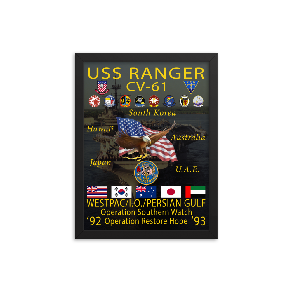 USS Ranger (CV-61) 1992-93 Framed Cruise Poster