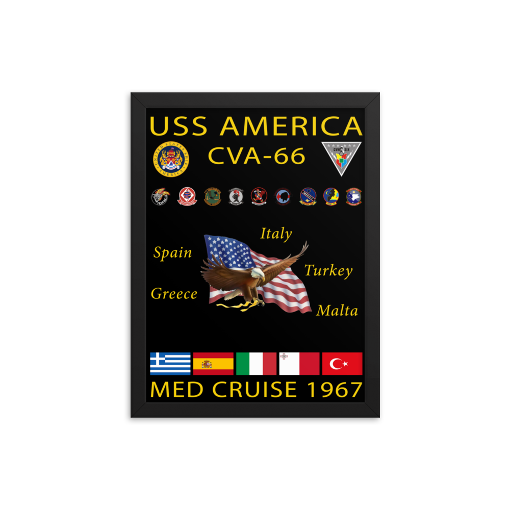 USS America (CVA-66) 1967 Framed Cruise Poster – black, 12x16