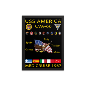 USS America (CVA-66) 1967 Framed Cruise Poster – black, 12x16