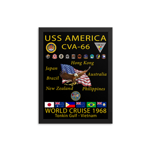 USS America (CVA-66) 1968 Framed Cruise Poster – black, 12x16