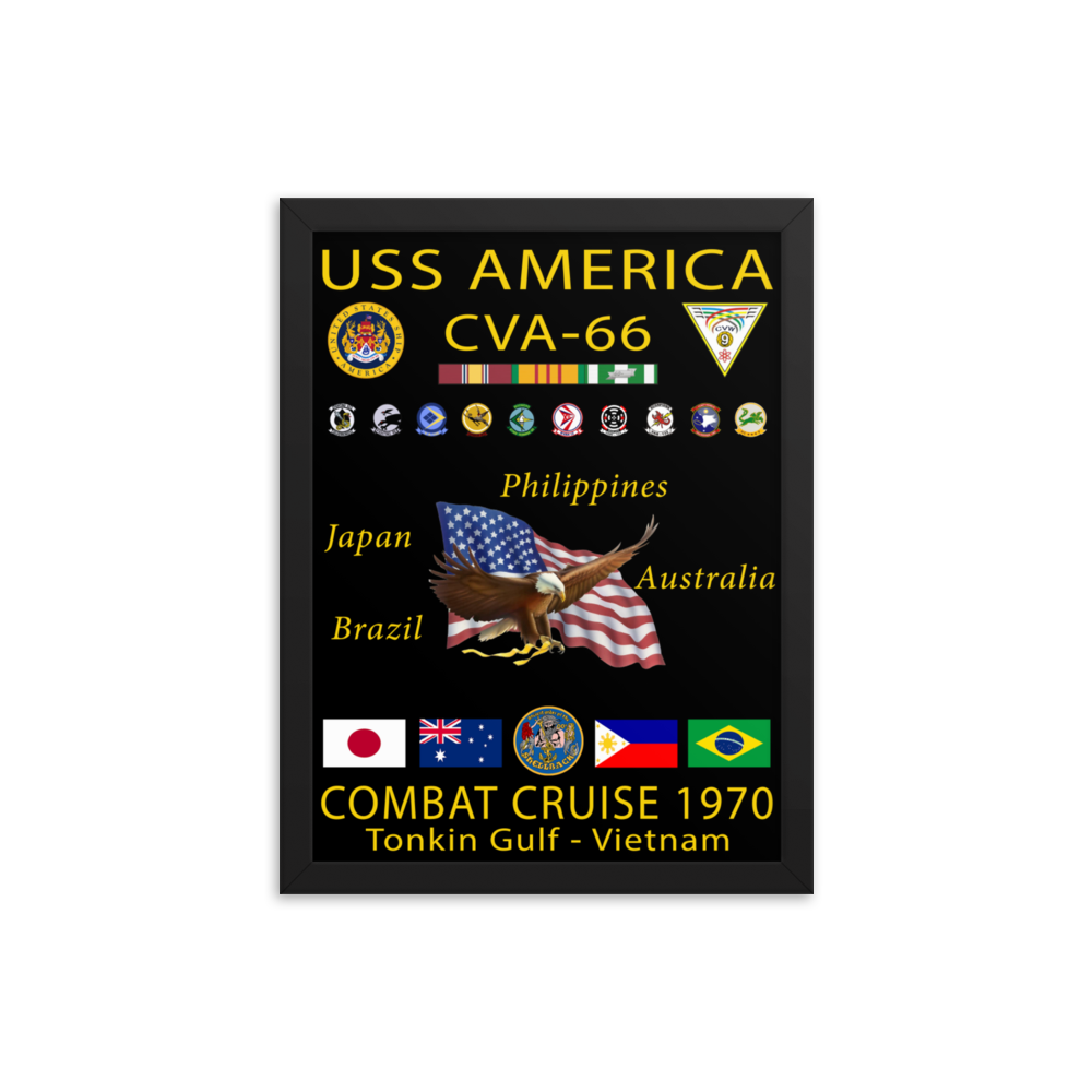 USS America (CVA-66) 1970 Framed Cruise Poster – black, 12x16