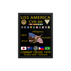 USS America (CVA-66) 1970 Framed Cruise Poster – black, 12x16