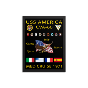 USS America (CVA-66) 1971 Framed Cruise Poster – black, 12x16