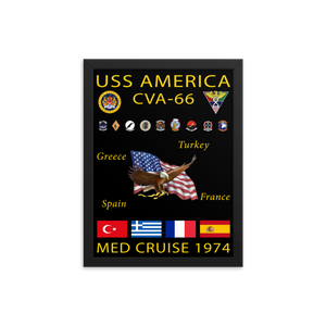USS America (CVA-66) 1974 Framed Cruise Poster – black, 12x16