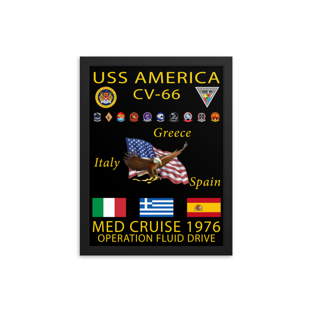 USS America (CV-66) 1976 Framed Cruise Poster – black, 12x16