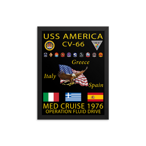USS America (CV-66) 1976 Framed Cruise Poster – black, 12x16