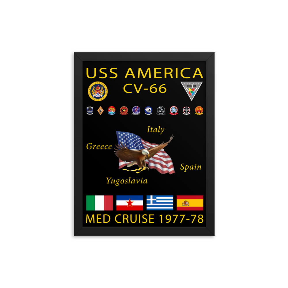 USS America (CV-66) 1977-78 Framed Cruise Poster – black, 12x16