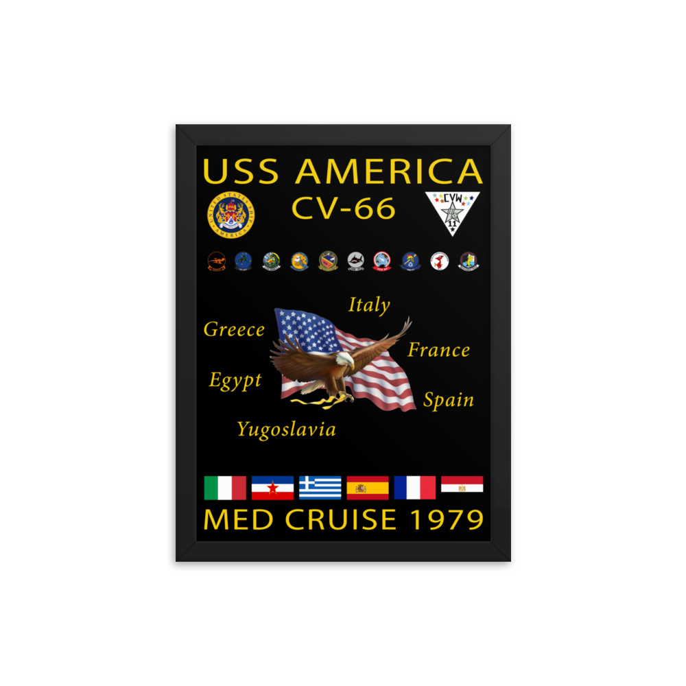 USS America (CV-66) 1979 Framed Cruise Poster – black, 12x16