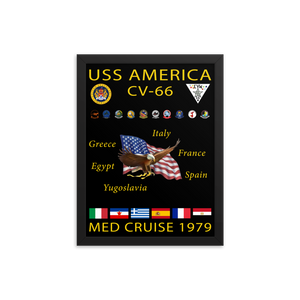 USS America (CV-66) 1979 Framed Cruise Poster – black, 12x16