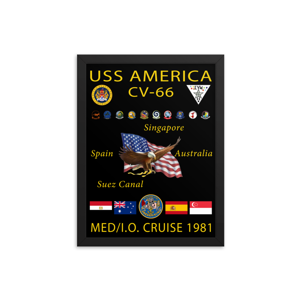 USS America (CV-66) 1981 Framed Cruise Poster – black, 12x16