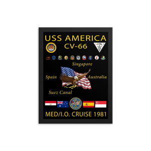 USS America (CV-66) 1981 Framed Cruise Poster – black, 12x16