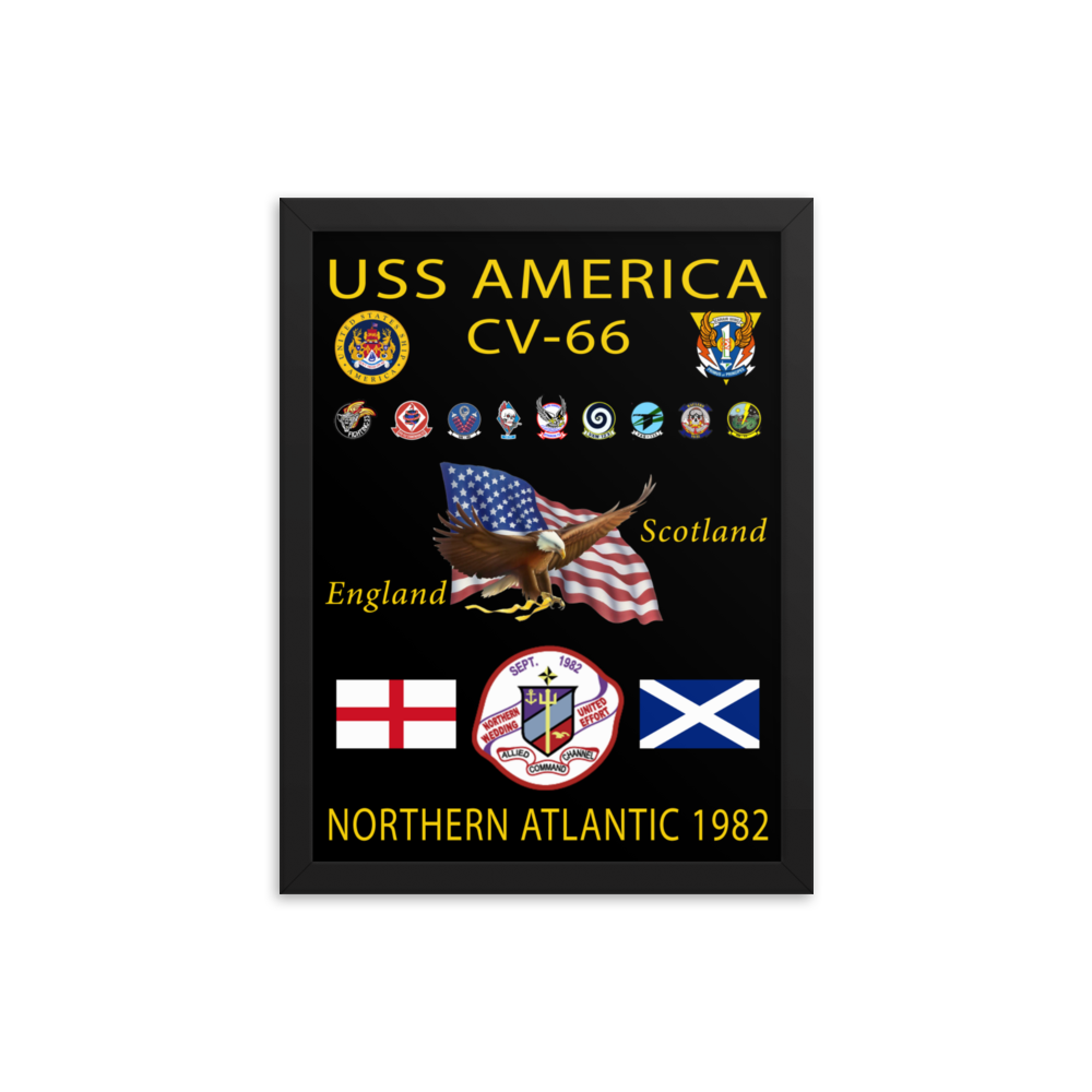 USS America (CV-66) 1982 Framed Cruise Poster – black, 12x16