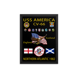 USS America (CV-66) 1982 Framed Cruise Poster – black, 12x16