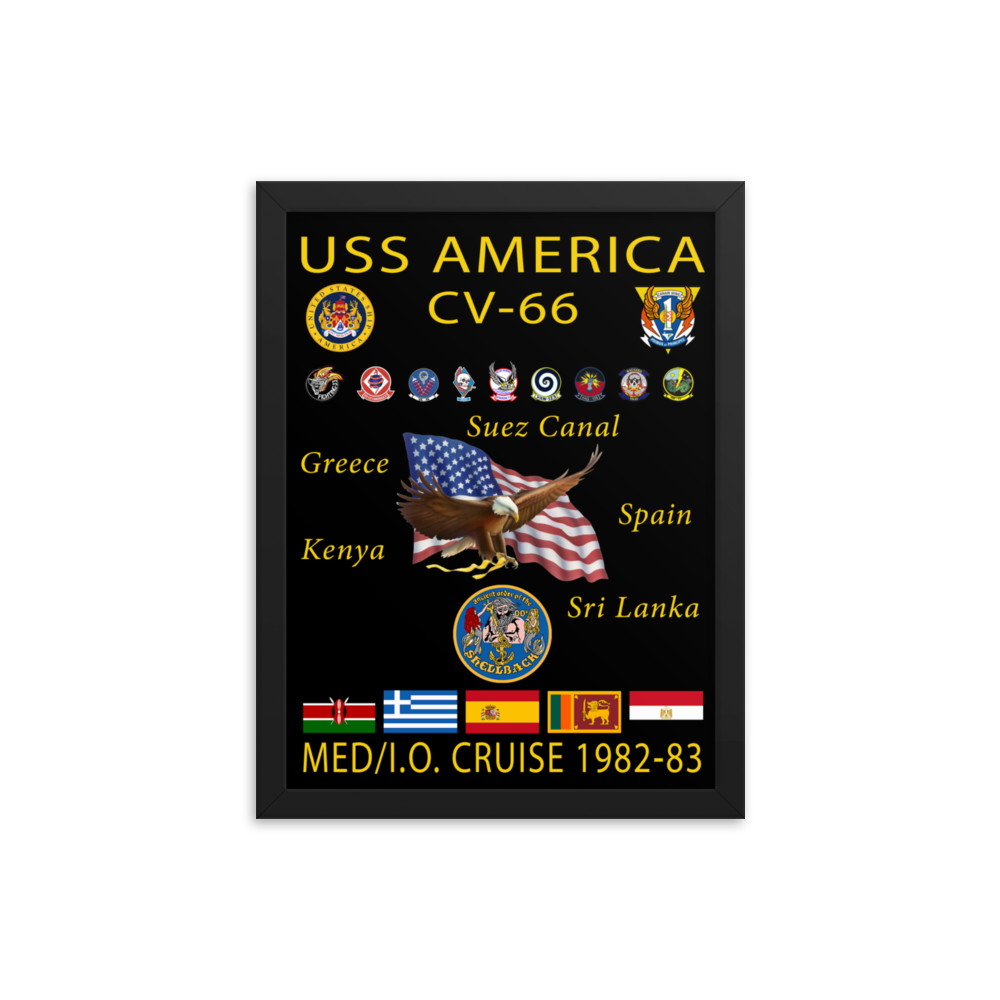 USS America (CV-66) 1982-83 Framed Cruise Poster – black, 12x16