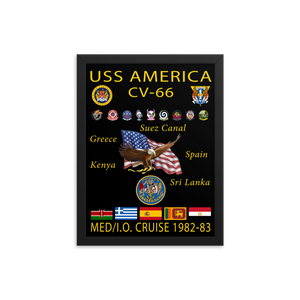 USS America (CV-66) 1982-83 Framed Cruise Poster – black, 12x16